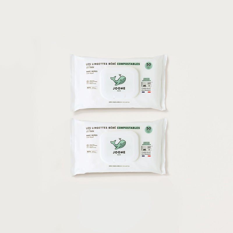Les 2 paquets de lingettes à l'eau compostables (COSMOS NATURAL)